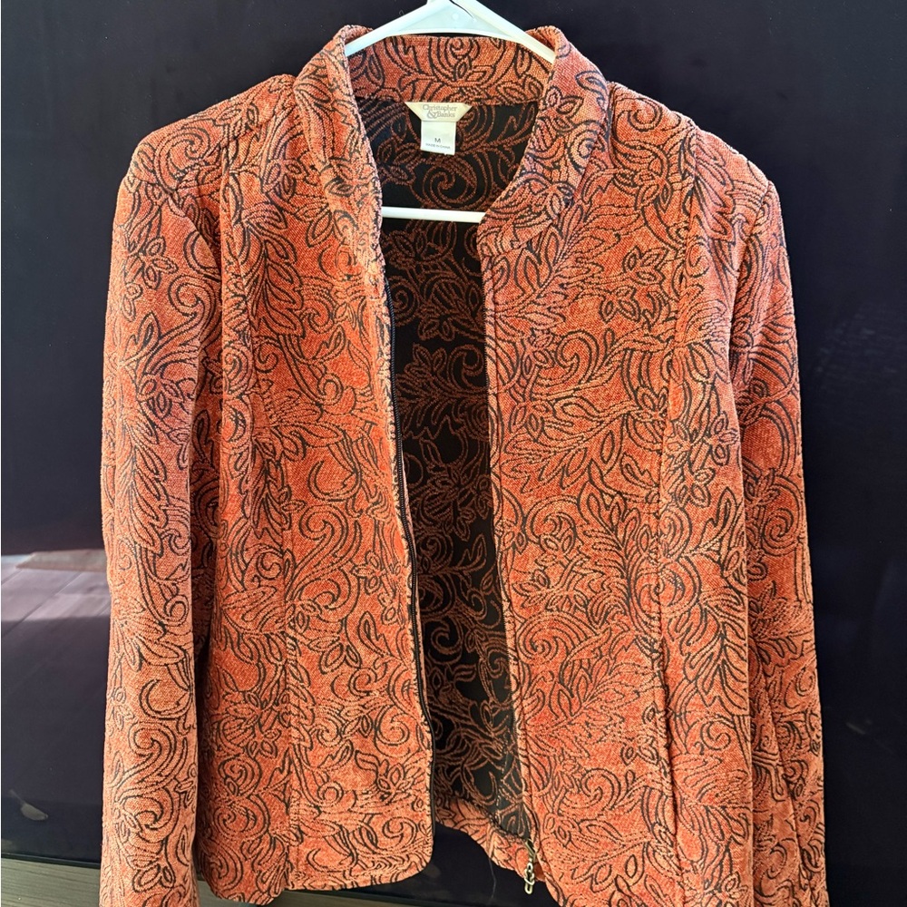 Christopher & Banks Orange Floral Teddy Jacket